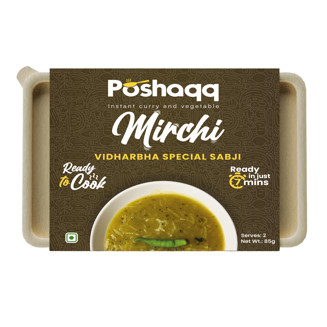 Poshaqq Vidarbha Special Mirchi Sabji Ready-to-Cook Kit | Spicy Indian Sabji | 7-Minute Cooking | No Preservatives