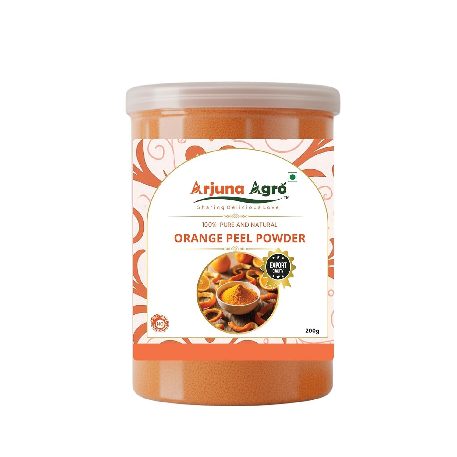 Arjuna Agro Orange Peel Powder | 100% Natural Citrus Peel | Ideal for Face Packs, Hair Masks & DIY Skincare | Suitable for Culinary & Wellness Use | 200G