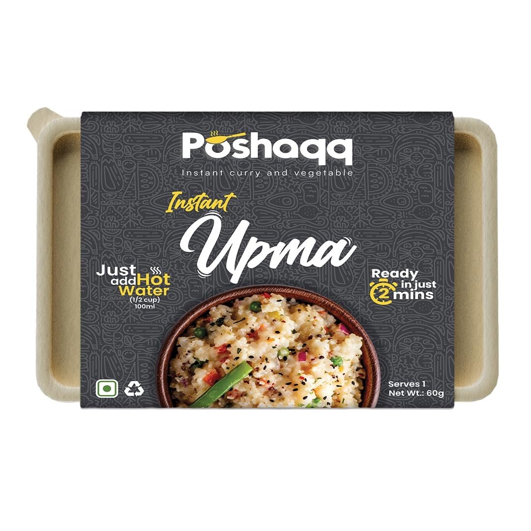 Poshaqq Instant Upma Ready-to-Cook Meal Kit | Soft & Fluffy Upma | 7-Minute Breakfast | No Preservatives | 6-Month Shelf Life