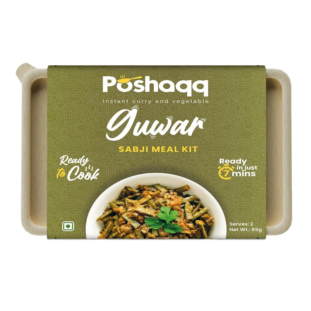 Poshaqq Guar Sabji Ready-to-Cook Meal Kit | Cluster Beans Sabji | 7-Minute Cooking | No Preservatives | 6-Month Shelf Life