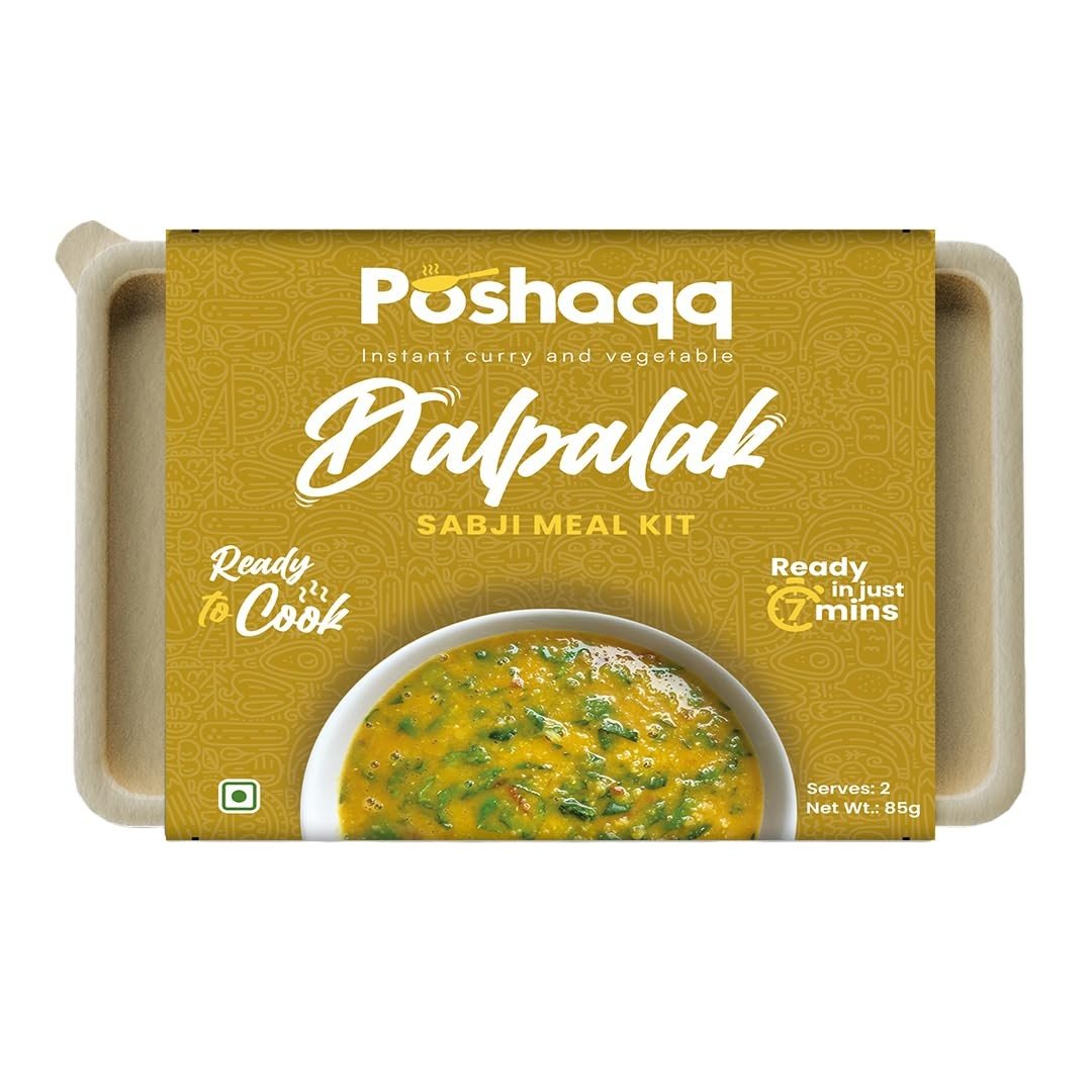 Poshaqq Dal Palak Ready-to-Cook Meal Kit | Spinach Lentil Curry | High Protein Meal | 7-Minute Cooking | No Preservatives
